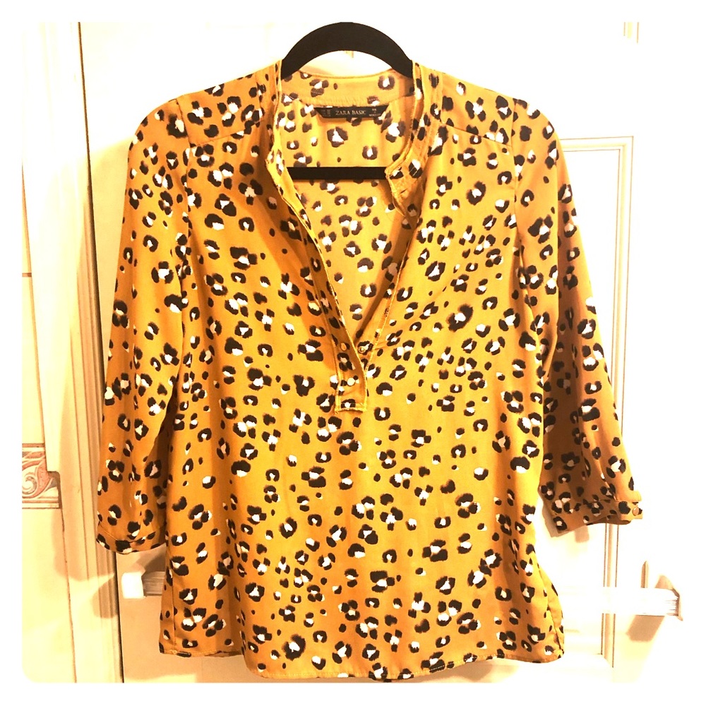 Zara mustard leopard XS blouse